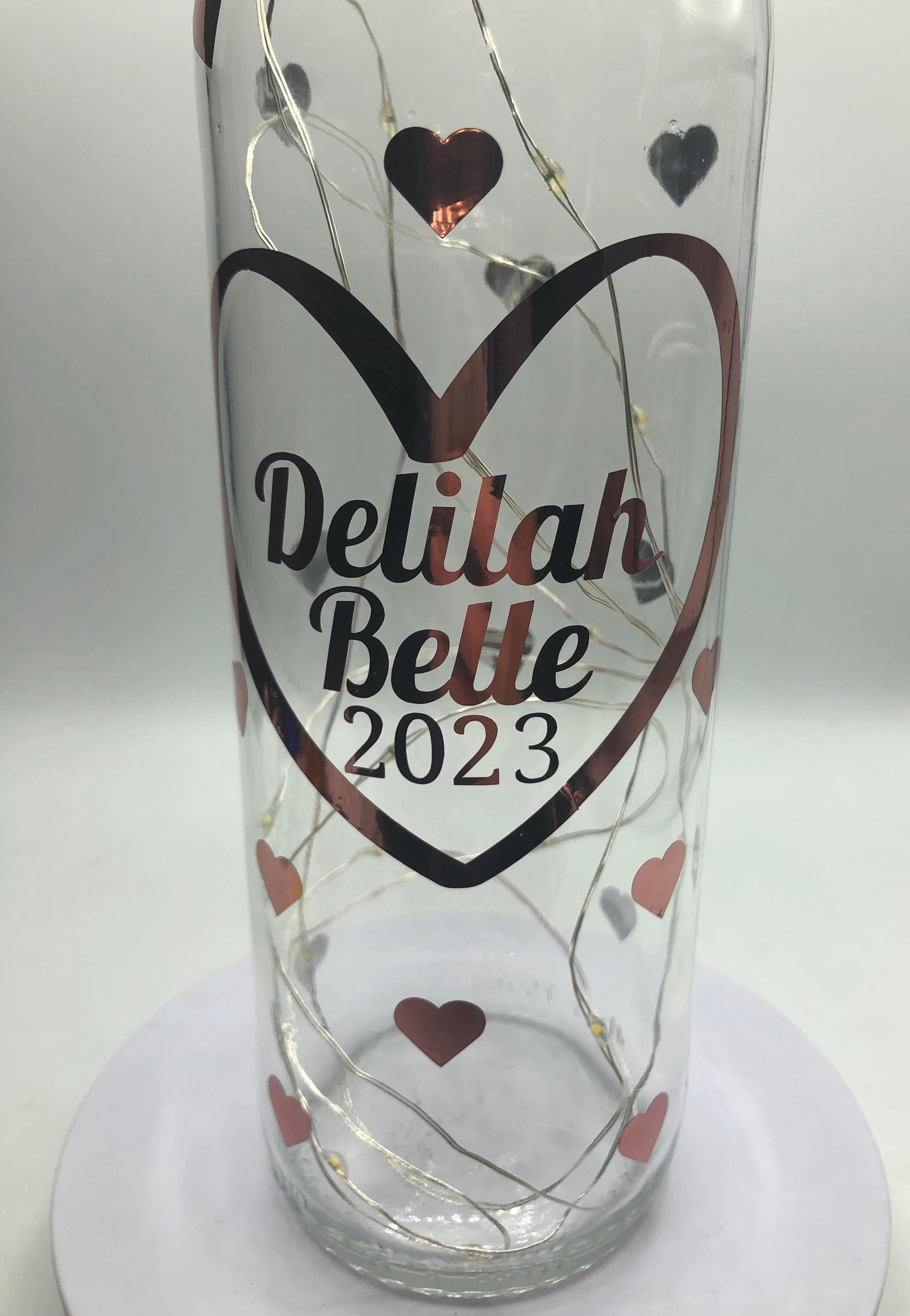 Personalised Birthday Gift, Birthday Light Up Bottle, Birthday Keepsake Gift, New Baby Gift, Christening Gift, Friend Birthday Hearts Gift
