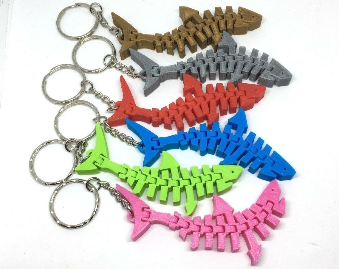 Flexible Shark Keyring / Shark Bag Tag / Coloured Shark Keyring / Shark Keyring / Sealife Keyring / Shark Lover Keyring / Articulated Shark