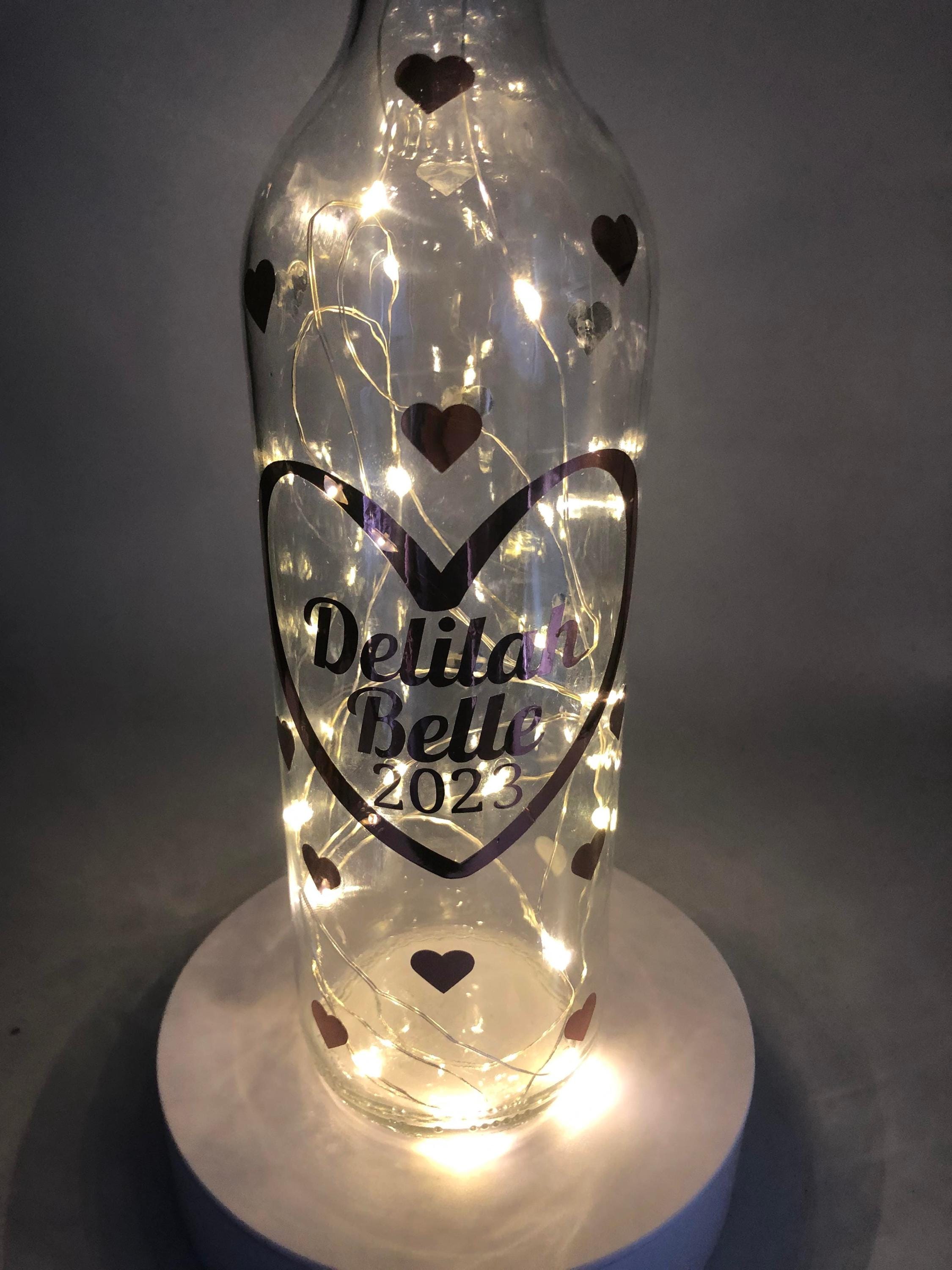 Personalised Birthday Gift, Birthday Light Up Bottle, Birthday Keepsake Gift, New Baby Gift, Christening Gift, Friend Birthday Hearts Gift