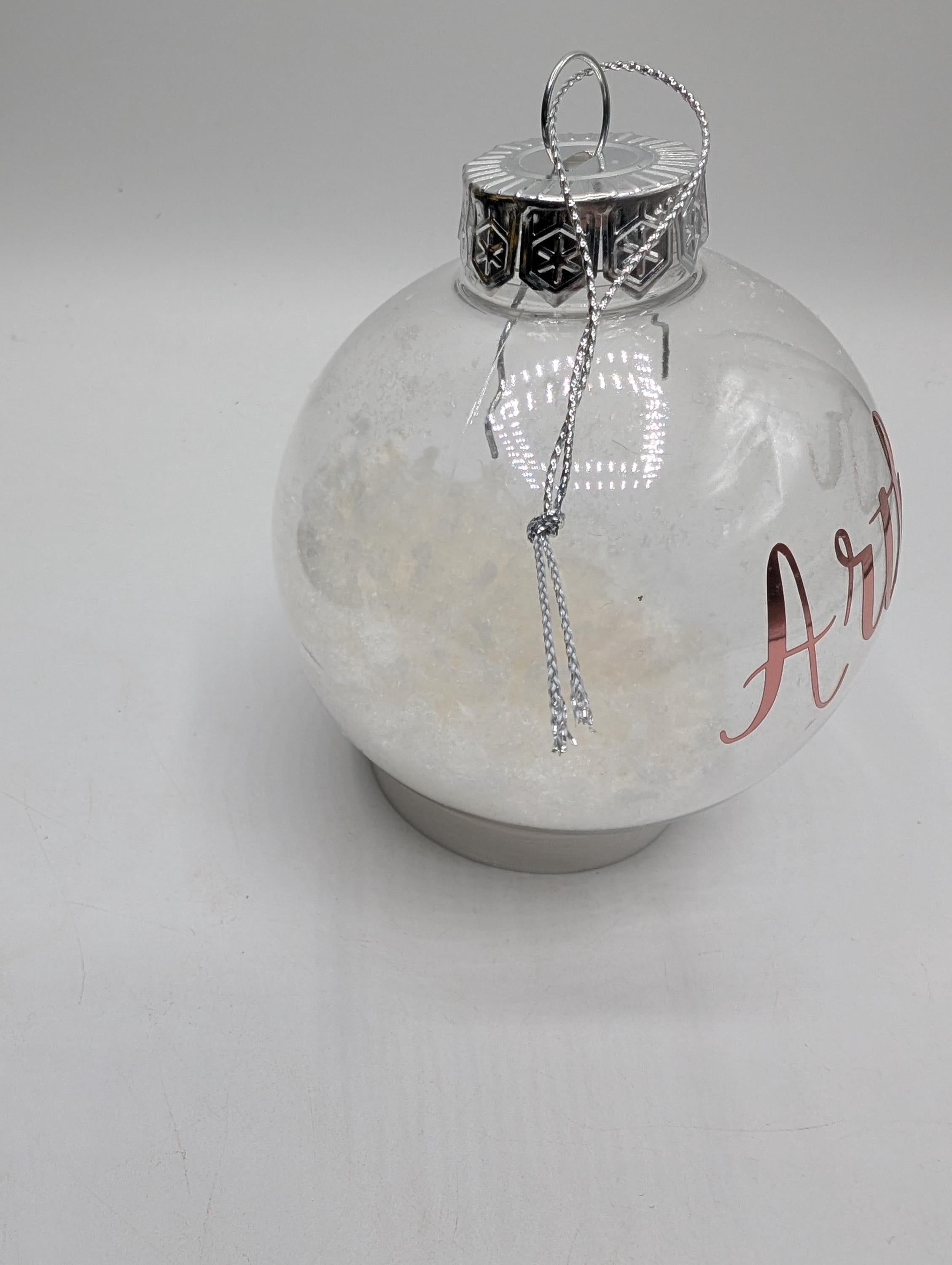 Personalised Snow Christmas Bauble, First Christmas, Custom Bauble, Memorial Bauble, Tree Custom Decoration, Personalised Christmas Ornament