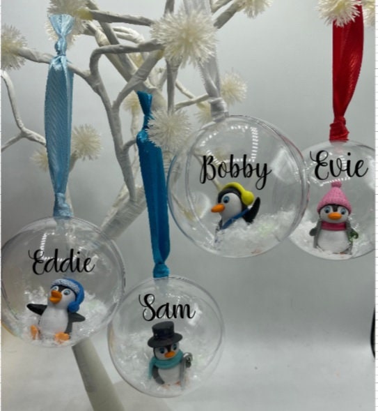 Personalised Penguin Christmas Bauble, Penguin Personalised Decoration, Baby First Christmas Ornament, Penguin Bauble Gift, Memorial Bauble