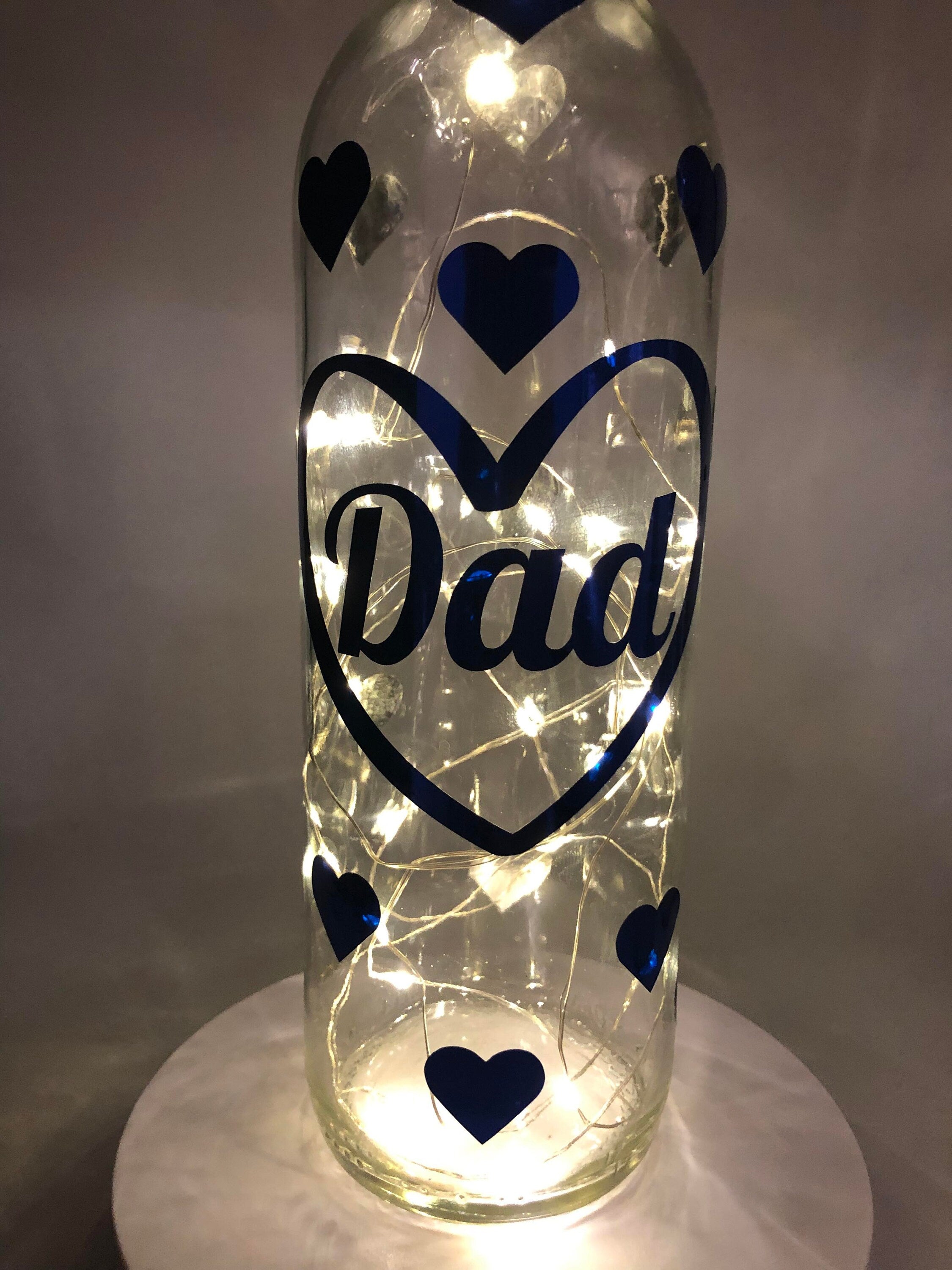 Dad Hearts LED Light Up Glass Bottle / Gift for Dad for Fathers Day / Fathers Day Gift / Gift for Dad's Birthday / Dad Christmas Gift / Dad