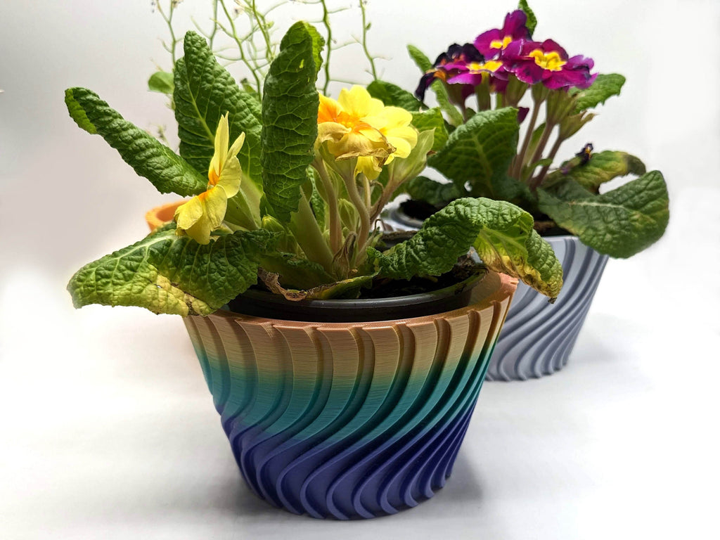Modern Twisted Plant Pot, Multicoloured Geometric Planter, 3D Printed