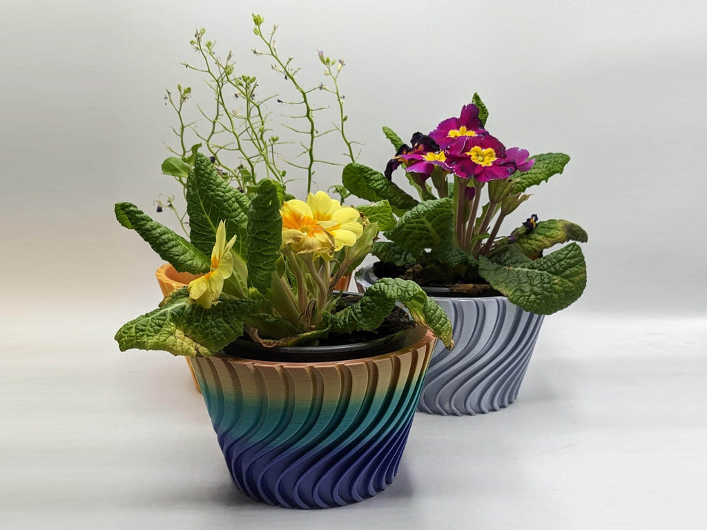 Modern Twisted Plant Pot, Multicoloured Geometric Planter, 3D Printed