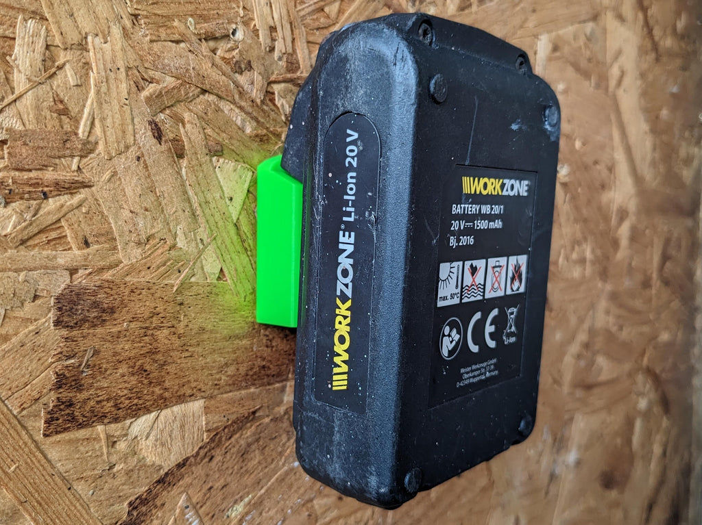 Workzone 20v Battery Wall / Undershelf Mount Holder for the Shed, Van or Workshop.  Price is for one battery holder.