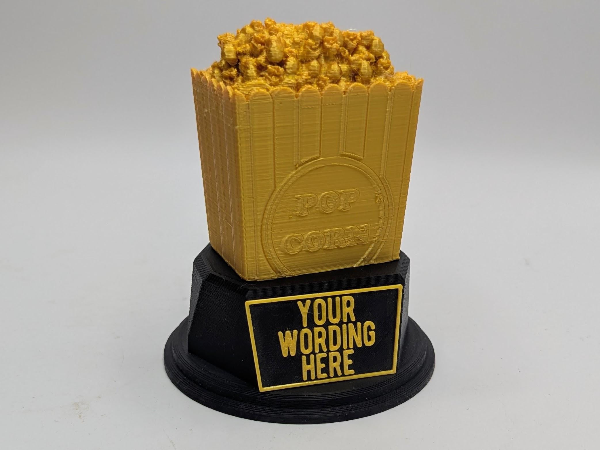 Personalised Popcorn Trophy, Cinema Trophy, Popcorn Lover Gift, Film Lover Award, Popcorn Award Trophy, Custom Popcorn Trophy, Popcorn Shape