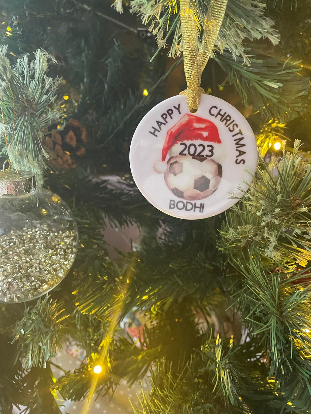 Personalised Ceramic Football Bauble, Personalised Football Ornament, Christmas Gift For Football Fan, Personalised Gift for Football Fan