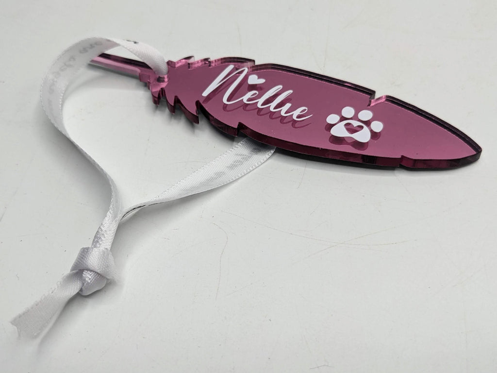 Pet Personalised Feather / Feather Memorial Christmas / Personalised Feather Gift / Tree Personalised Decoration / Feather Personalised Gift