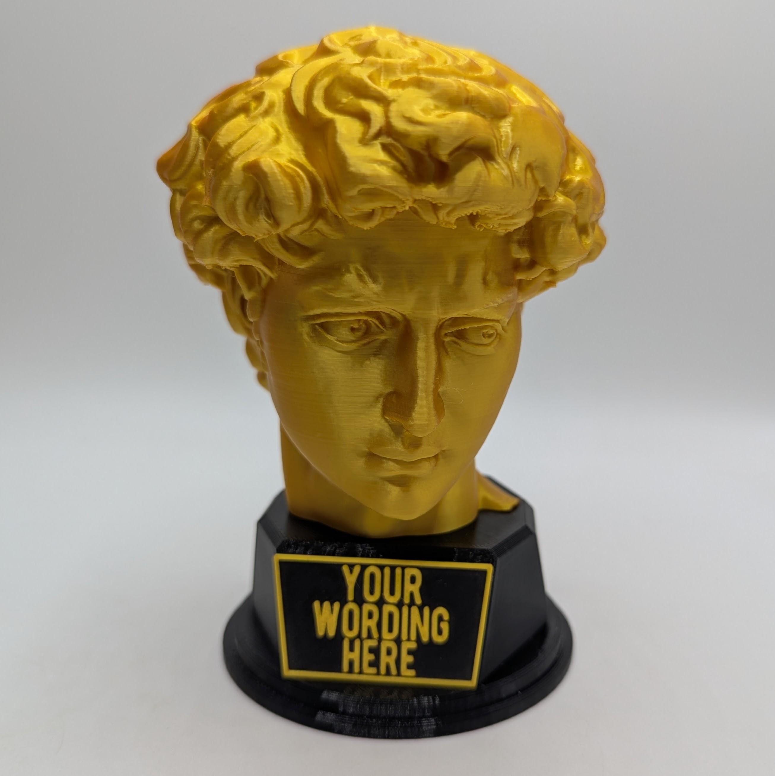Personalised David's Head Trophy, David's Head Award, Best Employee Award, Office Trophy, Custom Trophy, Golden David Head Award, David Head