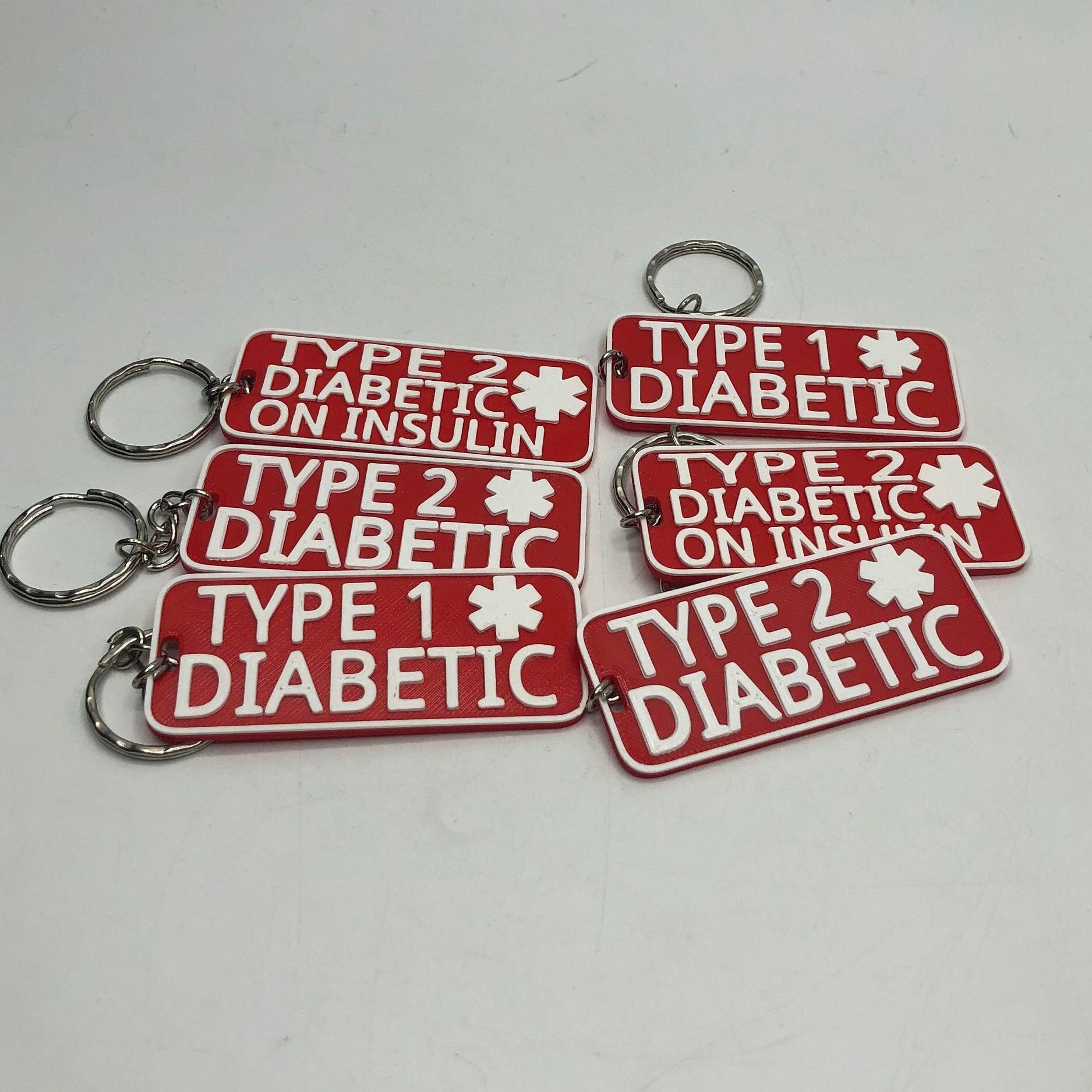Type 1 Type 2 Diabetes Keyring / Diabetic Medical Alert Key Chain / Type 2 Diabetic On Insulin / Medical Alert Keychain / Medical Alert Tag
