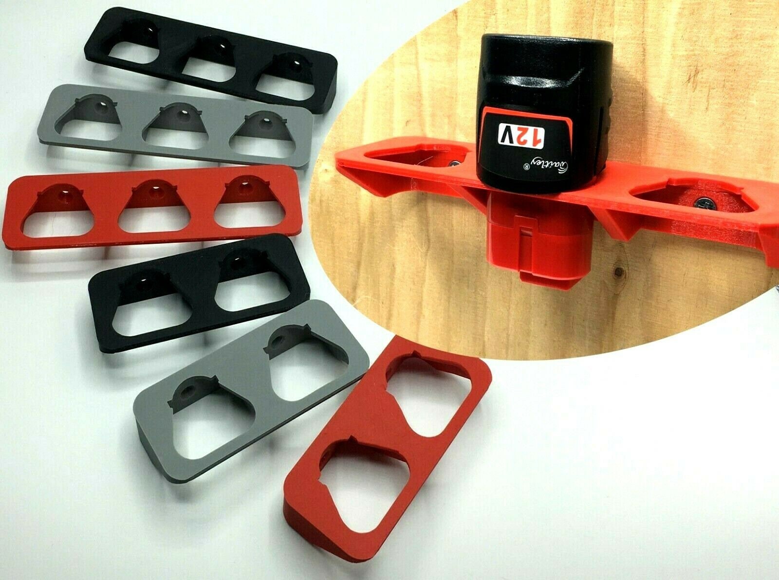 Double / Triple Battery Wall Mount for Milwaukee M12 12v 2ah in red black grey / Battery Wall Mount Milwaukee M12 12v 2ah
