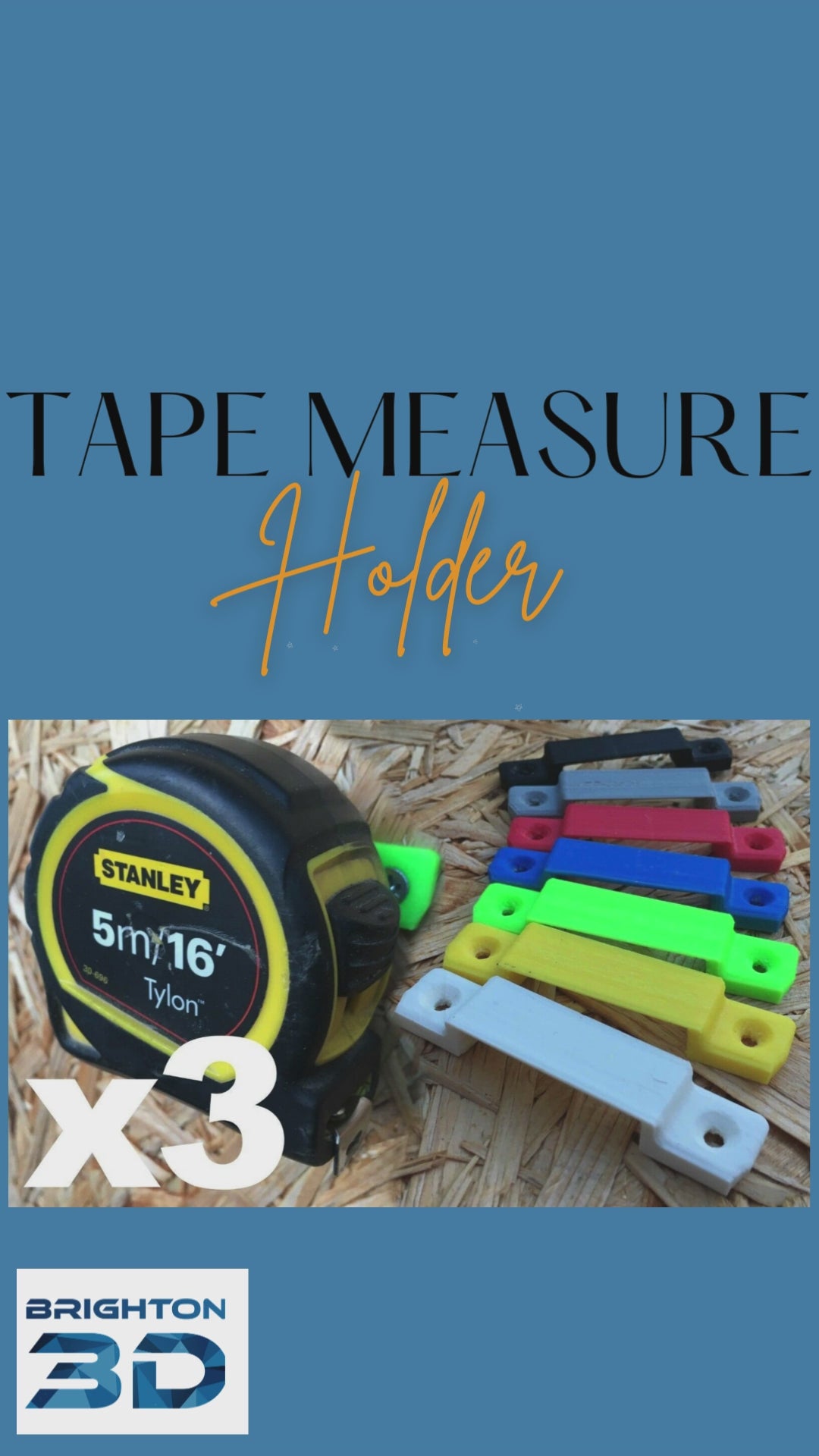 Tape Measure Holder, Tape Measure Storage, Tape Measure Mount, Clip for Tape Measure, Store Tape Measure in Van or Workshop (x3)
