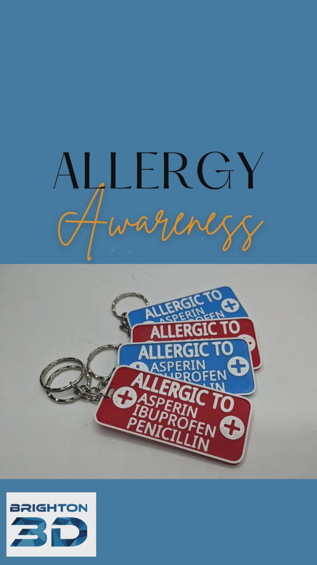 Allergy Awareness Keyring, Medical Alert Tag, Allergy Awareness Bag Tag, Allergic To Keyring, Allergic To Bag Tag, Medical Alert Keyring