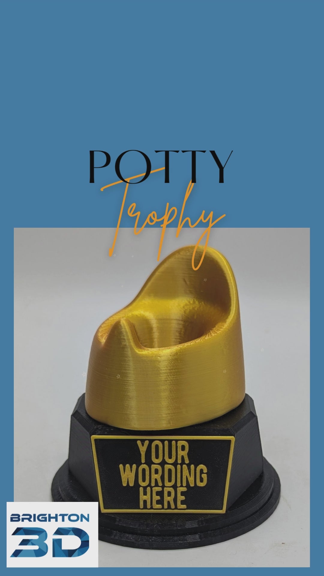 Personalised Potty Trophy, Potty Shape Gift, Potty Mouth Award Gift, Potty Joke Gift, Custom Trophy Award, Novelty Potty Award, Gold Potty