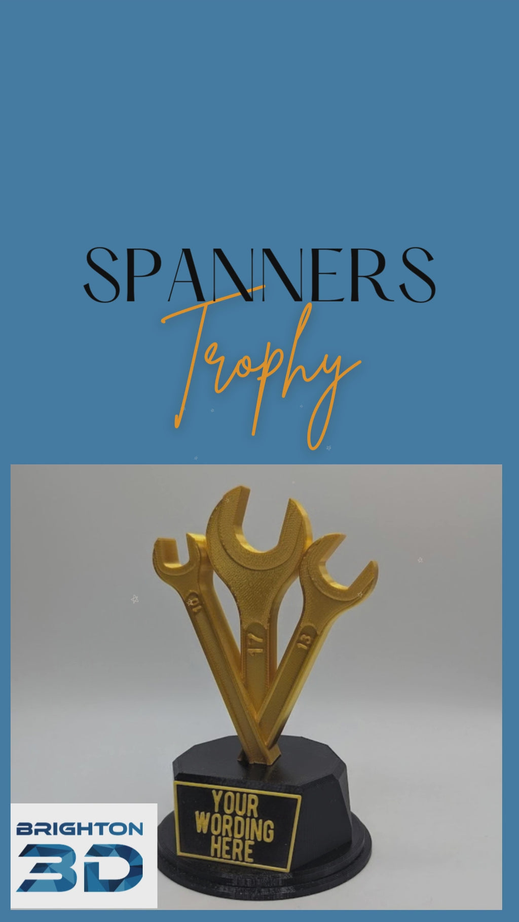 Personalised Set Of Spanners Trophy, Spanners Shaped Award, Custom Trophy Gift, Builder Trophy, Carpenter Gift, Custom Spanners Award