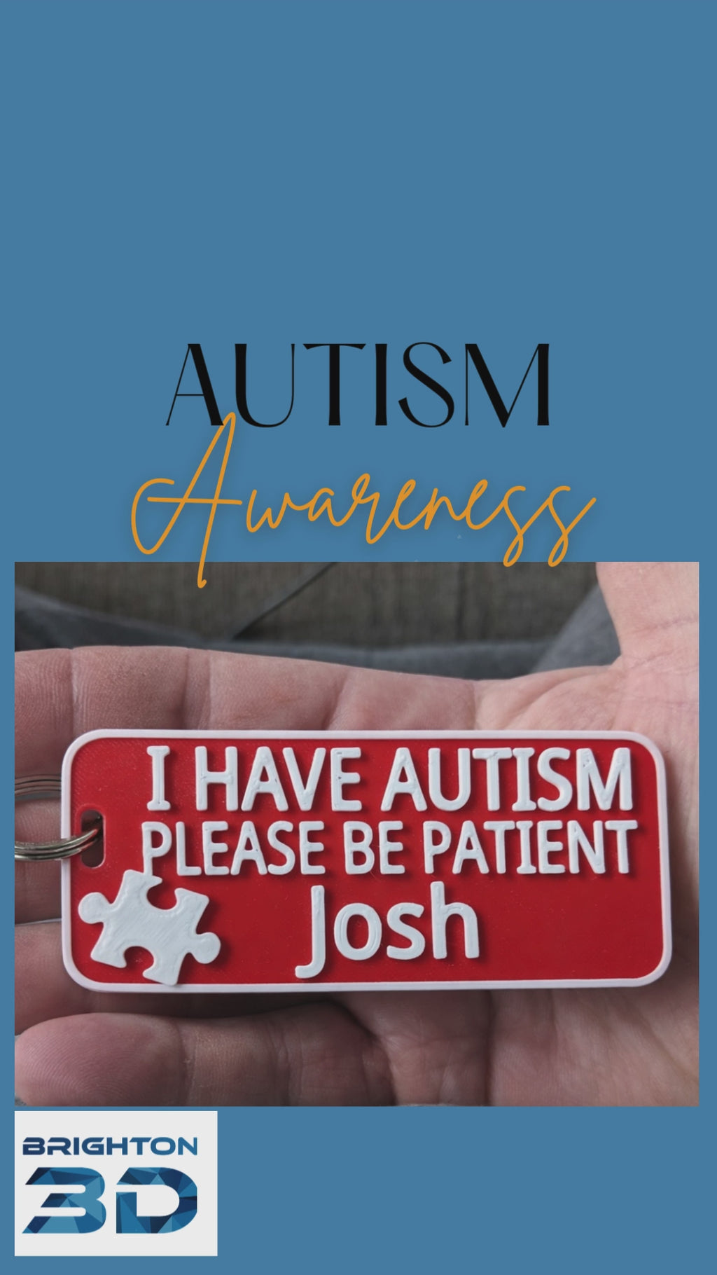 Autism Awareness Keyring, Autism Alert Keyring, Medical Alert Tag, Dementia Tag, Autism Bag Tag, Be Patient Keyring